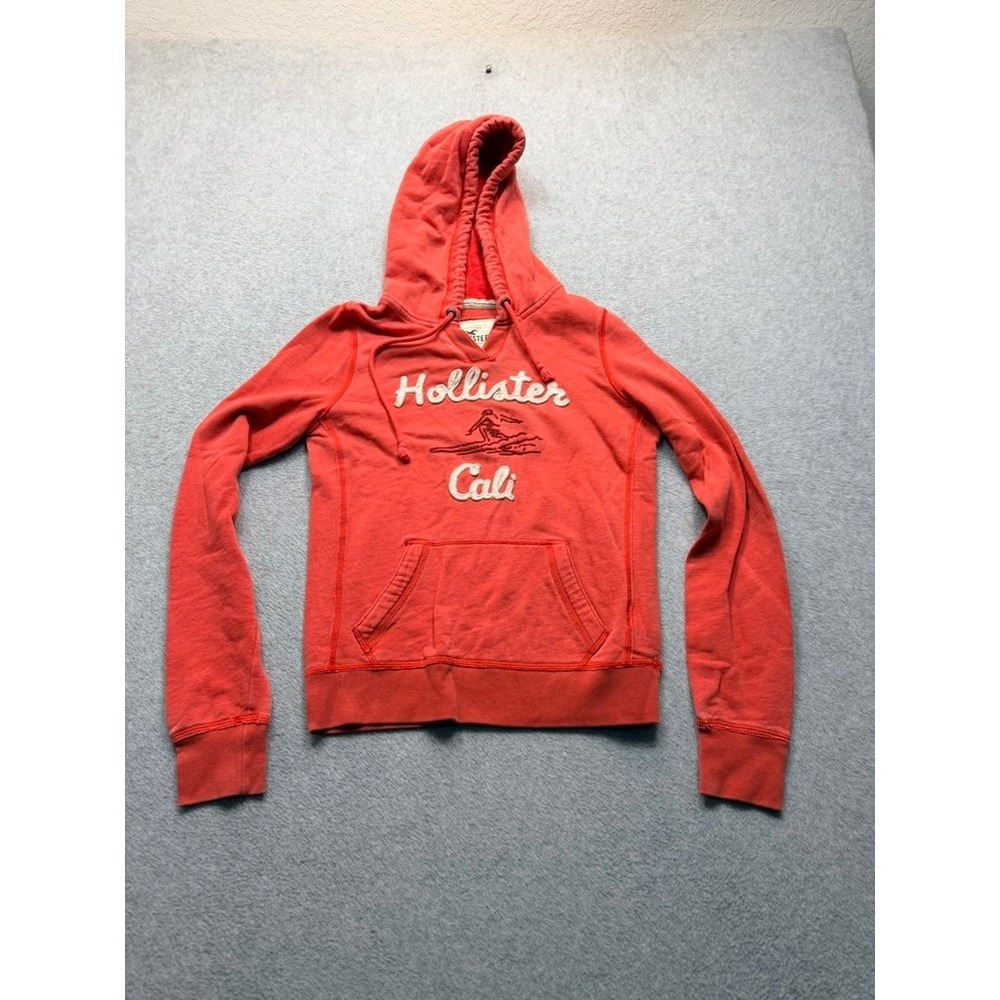 Hollister Cali Red Pullover Hoodie Womens M Surfer Graphic Fleece Sweatshirt